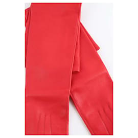 Lanvin-Gants longs en cuir-Rouge