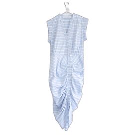 Veronica Beard gerafftes Baumwollmischkleid Hellblau
