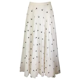 Autre Marque-ERDEM Ivory / Black Nesrine Floral Embroidered Pleated Midi Skirt-Cream