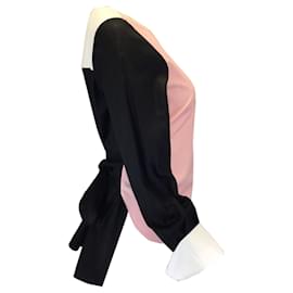 Autre Marque-Partow Pink / White / Black Long Sleeved Tie-Back Blouse-Multiple colors
