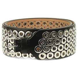 Alaïa Black leather eyelet belt Black