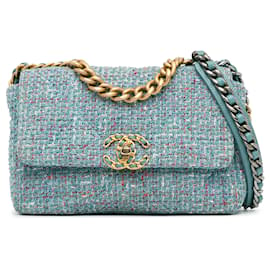 Chanel-Rabat Chanel Bleu Moyen Tweed 19-Bleu,Bleu clair