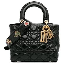 Dior-Dior Black Small Crinkled Patent Cannage Lucky Badges My Lady Dior-Black