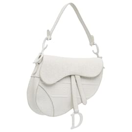 Dior-Dior White Embossed Leather Oblique Saddle Bag-White,Other