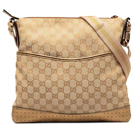 Gucci-Gucci Brown GG Canvas Web Crossbody-Brown,Beige