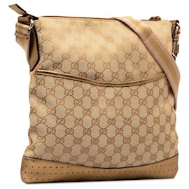 Gucci-Gucci Brown GG Canvas Web Crossbody-Brown,Beige