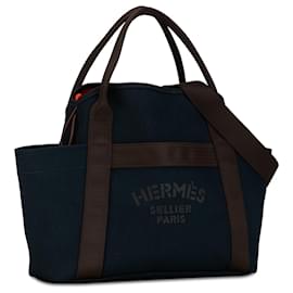 Hermès-Bolso de aseo Hermes azul Sac de Pansage-Castaño,Azul,Otro,Marrón oscuro,Azul marino