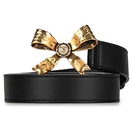Gucci-Gucci Black Pearl Bow Leather Belt-Black