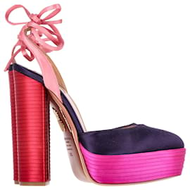 Aquazzura-Aquazzura Penelope Multi Plateau 140 aus rosa Satin-Pink