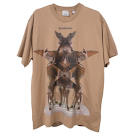 Burberry-Burberry Multi Deer Carrick T-Shirt in Beige Cotton-Beige