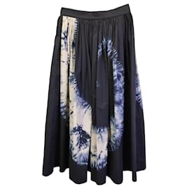 Dior-Dior Tie-Dye Printed Buttoned Midi Skirt in Navy Blue Cotton-Blue,Navy blue