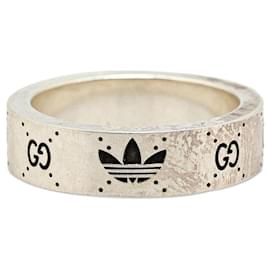 Gucci-Bague en argent gravée Gucci x Adidas SV925 en très bon état-Argenté