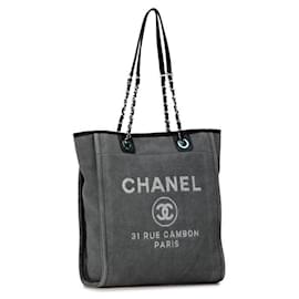 Chanel-Chanel Canvas Deauville PM Tote Bolso tote de lona A66939 en buen estado-Otro