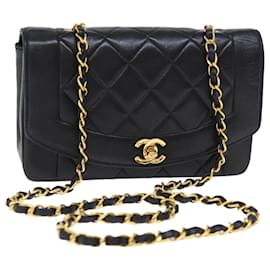 Chanel-CHANEL Diana Matelasse Bolso de hombro con cadena Piel de cordero Negro CC Auth yk12192A-Negro