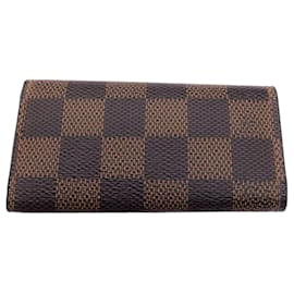 Autre Marque-Louis Vuttion Braun beschichtete Canvas Damier Ebene 4 Schlüsselhalter Geldbörse-Braun