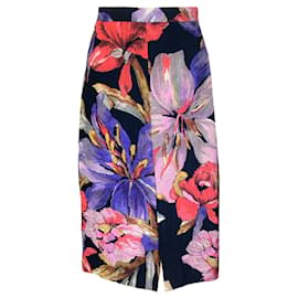 Autre Marque-Dries Van Noten Black Multi Floral Printed Puckered Mid-Length Skirt-Multiple colors
