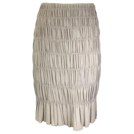 Autre Marque-Akris Olive Green Striped Puckered Viscose and Cotton Skirt-Green