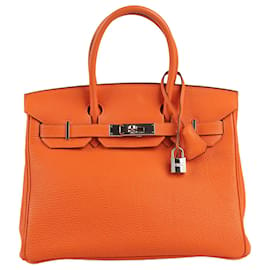 Hermès-HERMES Birkin 30 Togo Orange Argenté Garnitures Métalliques □H : 2004-Orange