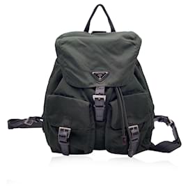 Prada-Vintage Dark Green Nylon Canvas Backpack Shoulder Bag-Green