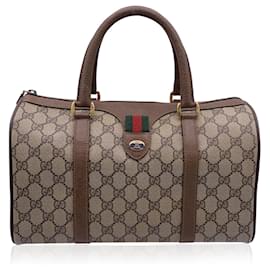 Gucci-Sac Boston Web en cuir et toile monogramme beige vintage-Beige