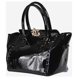 Valentino-Black studded patent top handle bags-Black