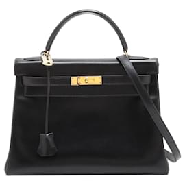 Hermès-Sac noir vintage 1994 Kelly 32 Sellier Box Calf-Noir