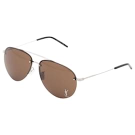 Saint Laurent-Silver aviator sunglasses-Brown