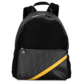 Fendi-Fendi Black Zucca Coated Canvas and Nylon Diagonal Backpack-Black
