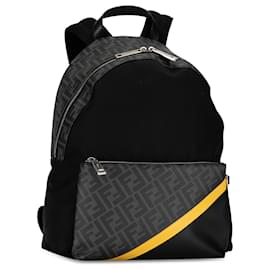 Fendi-Fendi Black Zucca Coated Canvas and Nylon Diagonal Backpack-Black