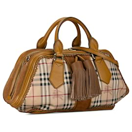 Burberry-Burberry - Sac à main à pompon à carreaux Haymarket marron-Marron,Beige,Jaune