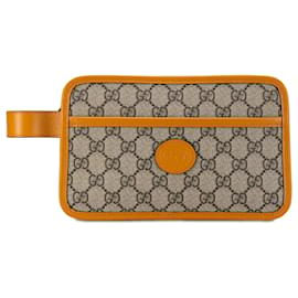 Gucci-Pochette G Gucci Marrone GG Supreme ad incastro-Marrone,Beige