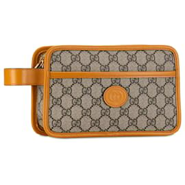 Gucci-Pochette G Gucci Marrone GG Supreme ad incastro-Marrone,Beige