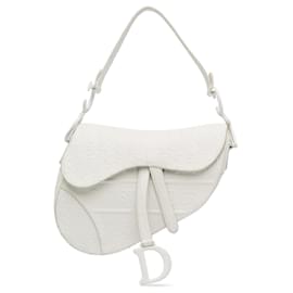 Dior-Dior White Embossed Leather Oblique Saddle Bag-White,Other