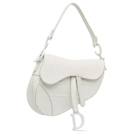 Dior-Dior White Embossed Leather Oblique Saddle Bag-White,Other