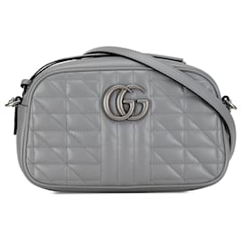 Gucci-Gucci Gray Small GG Marmont Aria Matelasse Camera Bag-Grey