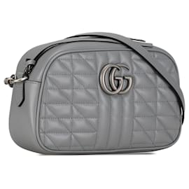 Gucci-Gucci Gray Small GG Marmont Aria Matelasse Camera Bag-Grey