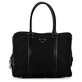 Prada-Prada Black Saffiano Trimmed Tessuto Business Bag-Black