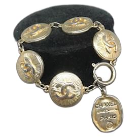 Chanel-Vintage Chanel bracelet with double C logo medallions.-Golden,Damier ebene