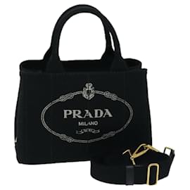 Prada-PRADA Canapa PM Hand Bag Canvas 2way Black Auth am6096A-Black