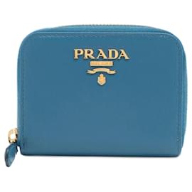 Prada-Porta-moedas Zip Saffiano Couro Azul-Azul