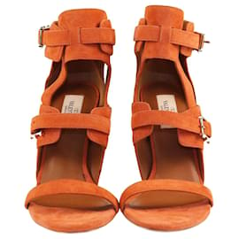 Valentino-Valentino Orange Buckle Detail Ankle Wrap Sandals-Orange