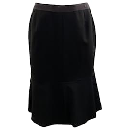 Autre Marque-Chanel Black Wool Skirt with Satin Waistband-Black