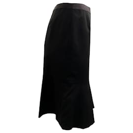 Autre Marque-Chanel Black Wool Skirt with Satin Waistband-Black