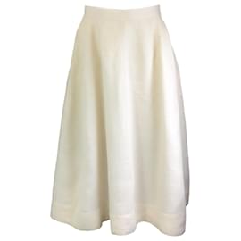 Autre Marque-Chloe Ivory Linen A-Line Midi Skirt-Cream