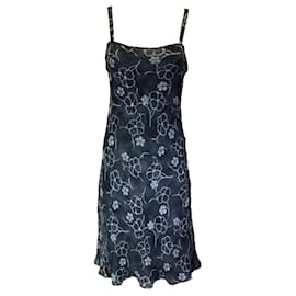 Autre Marque-Giorgio Armani Vintage robe en soie sans manches à imprimé floral bleu foncé-Bleu