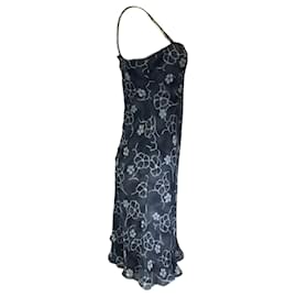 Autre Marque-Giorgio Armani Vintage robe en soie sans manches à imprimé floral bleu foncé-Bleu
