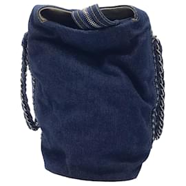 Autre Marque-Chanel Dark Blue / Silver Chain Detail CC Logo Denim Tote Handbag-Blue