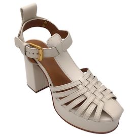 See by Chloé See By Chloe Ivory Chunky Caged Leather Platform Heels Cream