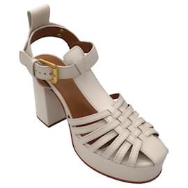 Autre Marque-See By Chloe Ivory Chunky Caged Leather Platform Heels-Cream