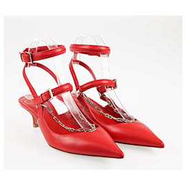 Valentino-Valentino Red Chain Slingback Pumps-Red